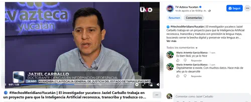 TV Azteca: Yucatecan researcher Jaziel Carballo works to have AI recognize, transcribe, and translate the Maya language